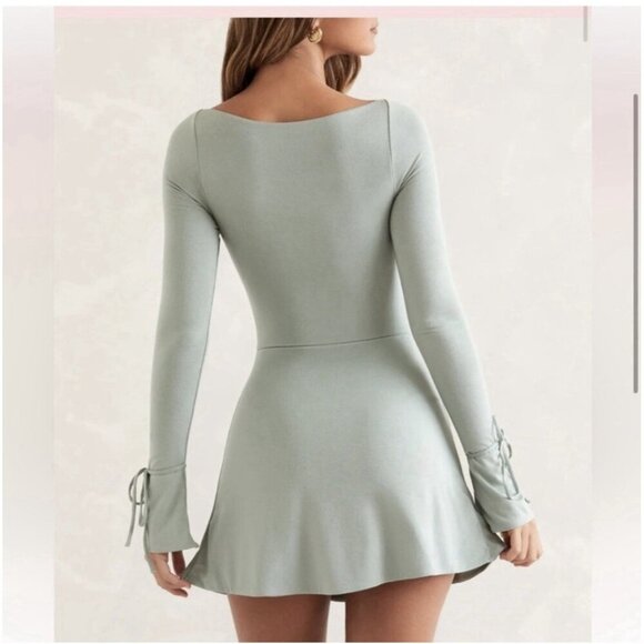 Oh Polly Amryn Long Sleeve A-Line Mini Dress Sage Size US 0 NWT - Picture 2 of 13